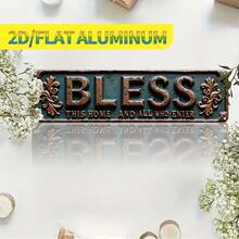 1pc 2D Flat Metal Wall Decor Sign, Vintage "Bless This House And All Who Enter" Wall Plaque, Perfect For Farmhouse, Porch, Cafe, Garage, Man Cave, Creative Holiday Gift (Random Style) - A - View 8