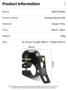 WEST BIKING Vintage Bicycle Bell Crisp Spring Copper Bell Lightweight Fashion Cycling Gear For Men And Women Suitable For 22.2mm Handlebars - Multicolor - View 4