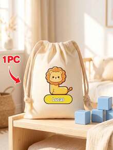 Custom Animal Letter Drawstring Bag, Personalized Name Canvas Storage Bag, Cartoon Letter Cotton Bag, Reusable Cosmetic And Small Accessory Storage Bag, Custom Letter Gift Bag, Portable Daily Storage Bag, Travel And Custom Gift - Multicolor - View 8