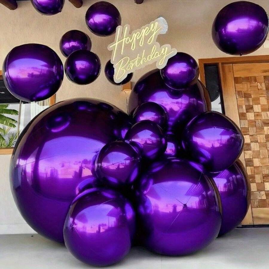 4pcs/Set (10.0 Inch, 15.0 Inch, 22.0 Inch, 32.0 Inch) Large Purple Foil Balloon Set - No Helium Needed, Reusable And Durable Base, Reflective Surface, Suitable For Christmas, Wedding - Multicolor - View 1