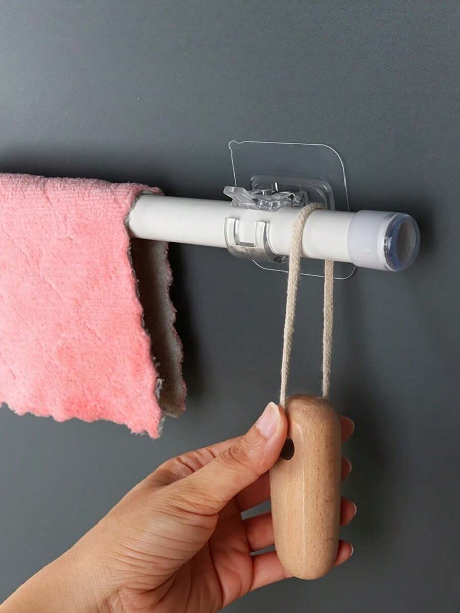 1/10pcs Curtain Rod Hooks, Curtain Rod Clips, Fixed Brackets, No-Drill Adhesive Support Clips, Horizontal Rod, Door Curtain, Telescopic Rod, Adhesive Hooks - Multicolor - View 1