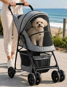 2026-NEW:Trails Lite carriola para mascotas para gatos/perros, entrada con cierre, fácil de plegar con forroíble, correa de , cesta de almacenamiento, gris titanio - Negro - Ver 1