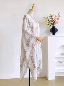 1件優雅花卉刺繡開襟和服式圍裙，波希米亞風春夏海灘罩衫，防曬裝飾刺繡女款開襟衫，適合日常穿著，完美禮物選擇 - 白色 - 查看 3