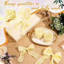 2 Rolls Yellow And Gingham Ruffle Ribbons Chiffon Silk Ribbons Polyester Fabric Trim For Sewing Making Crafts Gift Wrapping Wedding Home Decor DIY (1.5 Inch X 20 Yards) - Multicolor - View 4