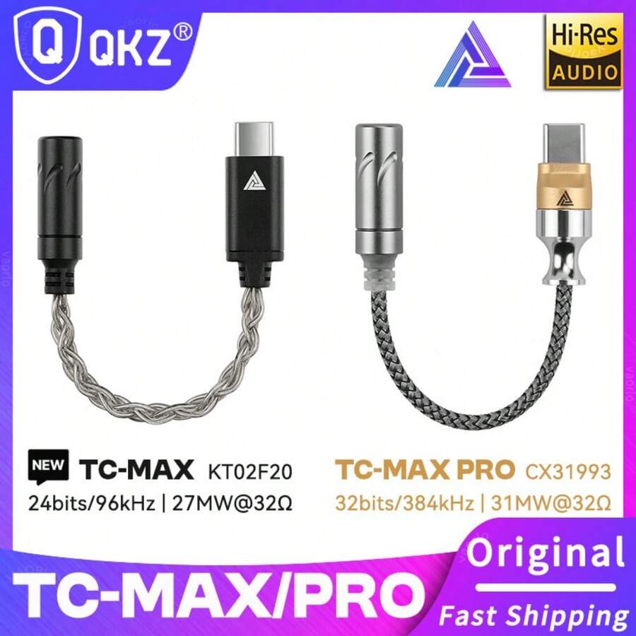 QKZ TC MAX Pro USB Type C To 3.5mm Earphone Amplifier Audio Decoder IEM AMP Phone Adapter HiFi DAC CX31993/KT02F20 Chip - Gold - View 1
