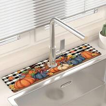 1pc Thanksgiving Multi-Color Pumpkin Pattern, Non-Slip Faucet Splash Guard, Bathroom Faucet Splash Pad, Mud Guard, Moisture-Proof Non-Slip Faucet Mat, Kitchen Countertop Accessory. Protect Your Kitchen Countertop, Thanksgiving Halloween Autumn Decoration Supplies. - Multicolor - View 4
