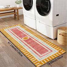 Geometric Pattern Modern Minimalist Kitchen Rug, Hallway Rug, Runner Rug, Pink, White, And Yellow Color Scheme - Multicolor - View 2