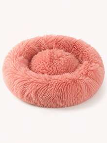 1pc Soft Plush Round Pet Bed With Matching Blanket, Fluffy Donut Dog Bed Cat Bed, With Raised Cushion Edge, Warm And Comfortable Indoor Sleeping Nest, Suitable For Puppies, Kittens, Cats And Small Dogs, Medium Dogs Bedroom, Living Room, Cage And Home Use Bed - Pink - View 9