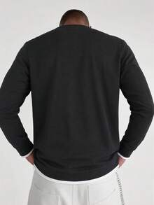 Men's Spring/Autumn Fashion Versatile Comfortable Multiple English Print 2 In 1 Crew Neck Long Sleeve T-Shirt - Black - View 4