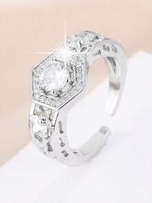1pc Luxury Vintage Wide Hexagon Carved Elegant Ring, Double Layer Hexagonal Sides 3D Hollow Floral Adjustable Ring, Elegant Women's Party Wedding Daily Outfit Atmosphere Vintage Ring - ring - View 8