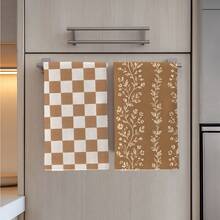 2入咖啡棕格紋條紋印花超細纖維廚房抹布，現代極簡風 40*60cm 長方形洗碗布、桌巾、手巾，廚房裝飾、居家裝飾，鄰居喬遷禮物，廚房浴室用品居家必需品 - 杏色 - 查看 7
