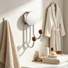 No Punch Suction Hooks, Rustproof Stainless Steel Bathroom Robe Hooks, Vintage Wooden Bead Dual Hanging Hooks, Strong Load Bearing Removable Wall Mount Hooks For Entryway Bedroom Washroom - Multicolor - View 5