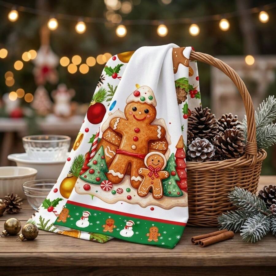 2/4/48pcs, Kitchen Dish Cloths, Christmas Gingerbread Man Pattern Kitchen Dish Cloths, Absorbent Cleaning Multi-Purpose Towels, Restaurant Kitchen Holiday Decoration Rags, Multi-Purpose, High Absorbency Kitchen Cleaning Towels