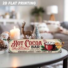 2D Flat 1pc Hot Cocoa Bar Extra Marshmallows Metal Sign, 10.01x40.01cm, Winter Holiday Wall Decor, Suitable For Kitchen, Living Room Decoration, Pre-Drilled Holes As Shown In Size Chart - Multicolor - View 3
