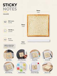 [Bread Sticky Notes] Bread Sticky Notes, Toast Food Theme Self-Adhesive Memo Pads,50-Page Package Of Sticky Notes, Funny Kawaii Notepad, Removable Adhesive Notes For Planner, To-Do List, School And Office Supplies - Regular Model - View 7