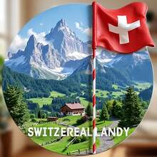 Swiss Flag Meadow Cottage & Magnet, Red Cross On Green Heart, Suitable For All Metal Surfaces In The Home - I - View 1