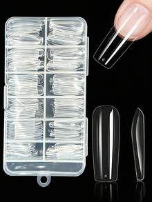 240pcs Extra Long Ballet Nails Wearable Nails Full Coverage Matte Gel Nail Tips Capsule Shaped Fake Nails Nail Art Supplies - Clear - View 1