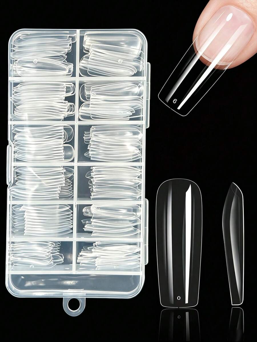240pcs Extra Long Ballet Nails Wearable Nails Full Coverage Matte Gel Nail Tips Capsule Shaped Fake Nails Nail Art Supplies - Clear - View 1