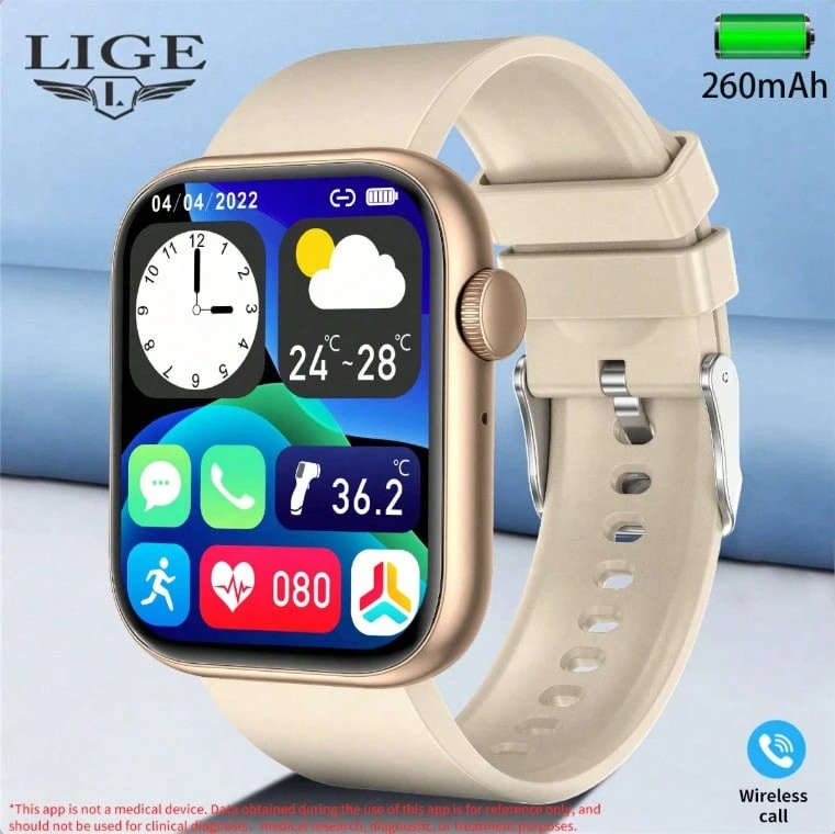 Reloj inteligente unisex con llamada inalámbrica, detección de temperatura corporal, ajuste de brillo, entrenamiento de respiración, asistente de voz, levantamiento para despertar y otras funciones