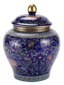 Colorful Enamel Ceramic Storage Jar With Lid, Traditional Chinese Blue And White Pattern, Airtight Container For Tea Leaves And Coffee Beans, Living Room Display Shelf Decor, Creative Home Storage Bottle - Multicolor - View 10