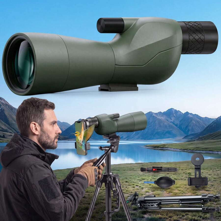 25-75x60 Spotting Scope For Hunting With Full Size Tripod, Phone Adapter Carrying Bag - Army Green - View 1