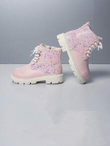 Girls' Boots Ankle Boots Autumn/Winter Warm Thickened New Shiny Korean Style Children's Non-Slip Casual Shoes - Pink - View 2