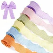 2 Rolls Yellow And Gingham Ruffle Ribbons Chiffon Silk Ribbons Polyester Fabric Trim For Sewing Making Crafts Gift Wrapping Wedding Home Decor DIY (1.5 Inch X 20 Yards) - Multicolor - View 3
