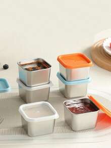 1/3pcs Stainless Steel Mini Sealed Containers, Tomato Salad Sauce Small Boxes With Lids, Portable Outdoor Dip Sauce Cups - Multicolor - View 5