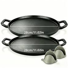 Pre-Seasoned Cast Iron Frying Pan & Pizza Pan Set – 11.02 In / 12.2 In Round Skillets With Ergonomic Handles | Even Heat Distribution For Pancakes, Steaks, Flatbreads | Versatile For Stovetop, Oven, Grill & Outdoor Cooking | Rustic Kitchen Essential - 0.79 X 11.02inch Baking Pans + 1 Pair Of Heat-resistant Tongs - View 4