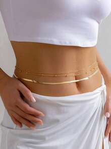 1pc Minimalist Elegant Gold Multilayer Waist Chain Design, Fashionable Body Chain, Suitable For Any Festival, Music Festival, Party, Banquet, Dance Party, Great Gift For Friends - Gold - View 3