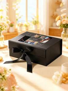 1pc Personalized Photo & Text Gift Box With Lid And Ribbon, Wedding Gift Box, Magnetic Decorative Foldable Proposal Keepsake Storage Box - Multicolor - View 11