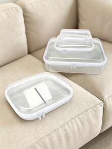 3pcs Transparent Zipper Storage Boxes With Lids - Portable Transparent Storage Boxes With Handles, Durable Travel And Electronic Product Storage, Multi-Size Storage Bags - Multicolor - View 2