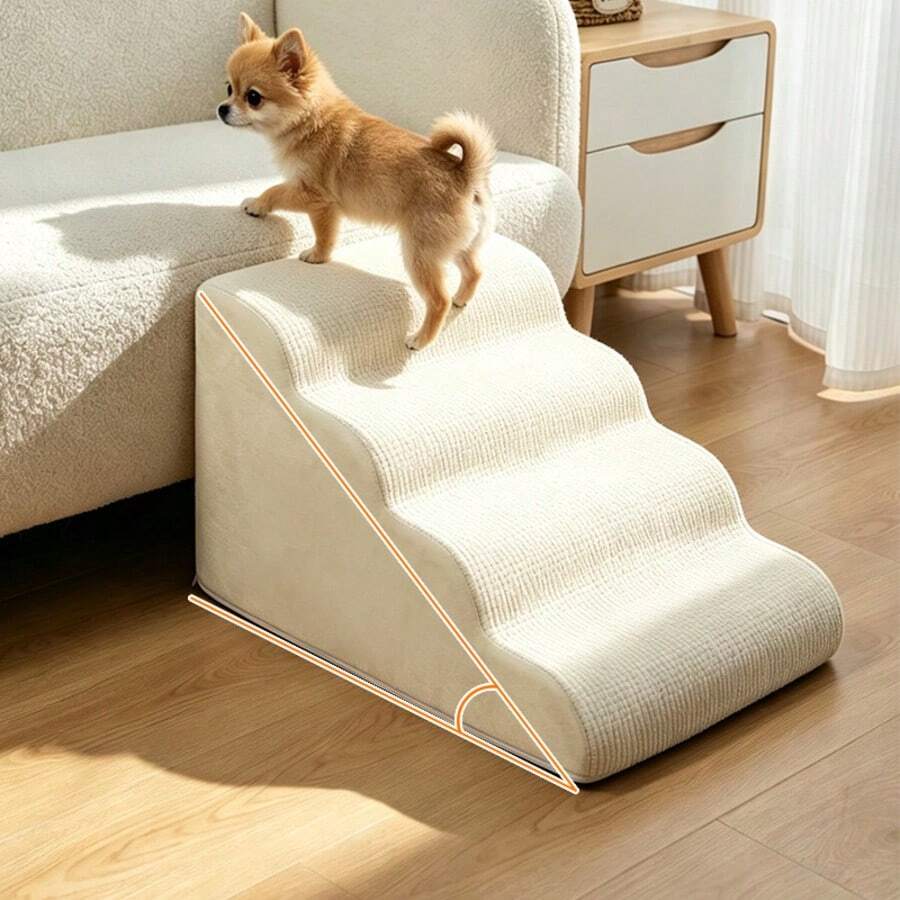 3/4/5-Layer Detachable Washable Pet Stairs Ramp, Suitable For Dogs And Cats, Compressed Soft Foam Pet Ladder, Please Wait 2 Hours After Unpacking For Foam To Fully Rebound, Indoor Support Steps, Suitable For Small, Medium, Large And Elderly Pets, Bedroom And Living Room Supplies - Beige - View 1