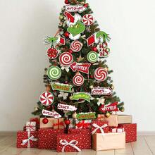 The Grinch 21pcs The Christmas Banner Glitter Paper Christmas Banner New Year Party Christmas Background Decoration Supplies Decor, Christmas Tree Decoration Props, New Year Gift-18 - Multicolor - View 4