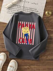 Tween Girls 3 Packs Long Sleeve Tee, Pasta Chili AMORE Food Graphic Print Crew Neck Casual Tops, Back To School Everyday Basic Shirts - Multicolor - View 3