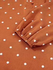 Acelitt Women's Casual Polka Dot Half-Button Puff Sleeve Long Sleeve Top, Suitable For Spring/Autumn Vacation - Brown - View 7