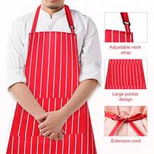 1950年代服務生服裝套裝，包含紅白條紋圍裙（附兩個口袋）、廚師帽與可調節紅色領結，適合成人角色扮演派對 - 查看 6