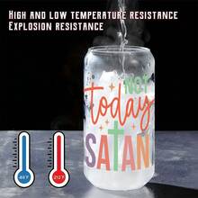 16盎司 Not Today Satan 十字文字圖案玻璃杯，信徒信仰主題冰咖啡吸管杯 - 彩色 - 查看 5