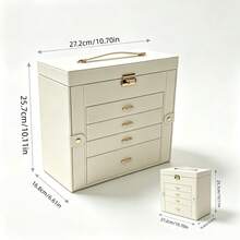 SONGMICS 6-Tier Jewelry Box With 5 Drawers, Large Capacity Storage, With Mirror, Lockable, Jewelry Organizer, Gift For Loved Ones, Can Store Earrings, Rings, Necklaces, Watches, White, Black, Grey ,Room Decor - Multicolor - View 12