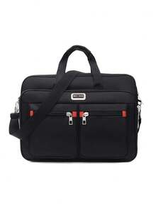 1 pieza Mochila de hombre de nuevo estilo con color de contraste, mochila casual de gran capacidad de 26L para estudiantes, viajes de negocios, bolsa escolar universitaria, bolsa de trabajo, bolsa para portátil, Pascua DSCE - Negro - Ver 2