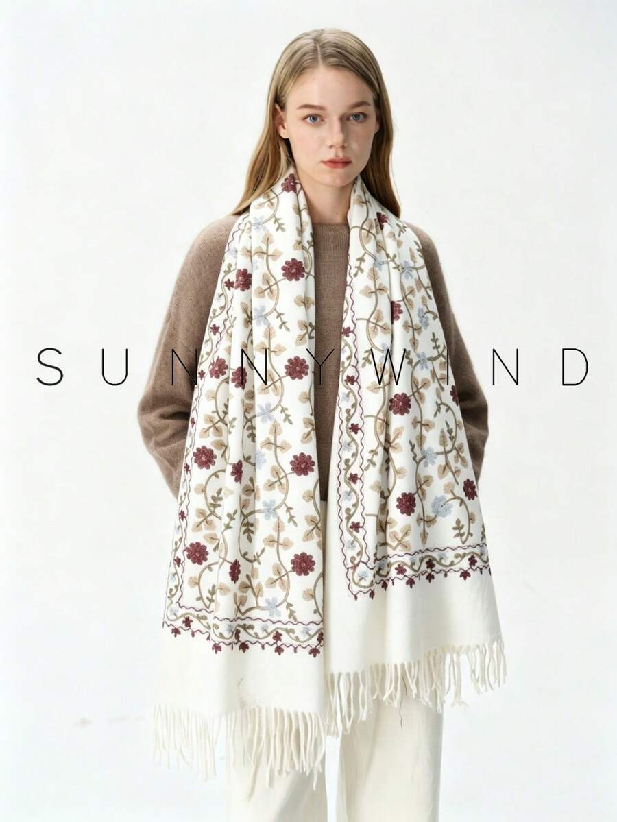 1pc Women's Embroidered Ginkgo Leaf Casual Fashion Versatile Autumn/Winter Daily Wear - White - View 1