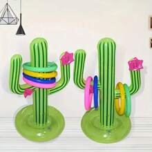 1 Set Outdoor Game Activity, Toss Ring Inflatable Cactus Game Set - PVC Material, Party And Holiday Interactive Props, Swimming Party Supplies, Water Carnival Props - Cactus - View 11