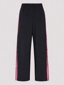 Adidas Women's Clover Cargo Pants Drawstring Cuffed Pleated Woven Trousers - Black/Pink - View 5