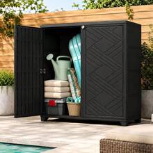 Outdoor Storage Cabinet Waterproof Resin Deck Storage Box Organizer Unit With Adjustable Metal Shelf Double Doors Upright Tool Cabinet For Garden Patio Pool Porch Garage Grey Black 1 Pack - Black-0shelf - View 1