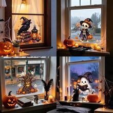 1pc Cute Halloween Static Window Cling, Witch Crow, Candy Skull, Spooky Ghost Tree, Reading Wizard Ghost Design, Removable Waterproof Sticker, Suitable For Front Door, Bedroom, Living Room, Autumn Thanksgiving Holiday Party Decoration - Multicolor - View 3