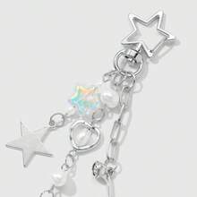 Y2K Star Cross Bag Charm, Silver Heart Beaded Chain Pendant With Pearl Decor, Cute Phone Strap Handbag Keychain Accessory - Multicolor - View 6