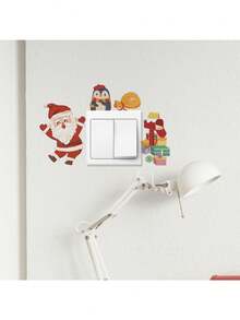 Peeking Santa Claus Penguin Mailbox Gift Box Light Switch Wall Sticker, Cute Cartoon Christmas Socket Decorative Decal, Removable Self-Adhesive Christmas Wall Mural, Suitable For Kitchen Bedroom Switch Panel - The Spying Santa Claus - View 3