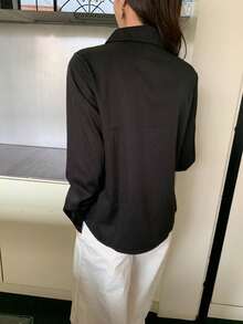 Plus Size Button-Up Long Sleeve Elegant Commuter Professional Shirt - Black - View 4