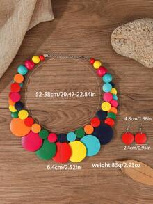 European American African Exaggerated Bohemian Multi-Layer Colorful Wooden Bead Necklace - Colorful - View 2