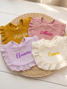 Personalized Ruffle Baby Bib With Name – Soft Embroidered Bib, Newborn Essential, Baby Shower Gift For Girls & Boys - Multicolor - View 3